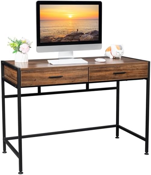 42inch Computer Desk Modern Desk for Home Office Study Student Writing Desk Home Office Desk Computer Table with Storage Drawer Study Work Desk Corner Desk Home Office Desk Retro Wood Table Top