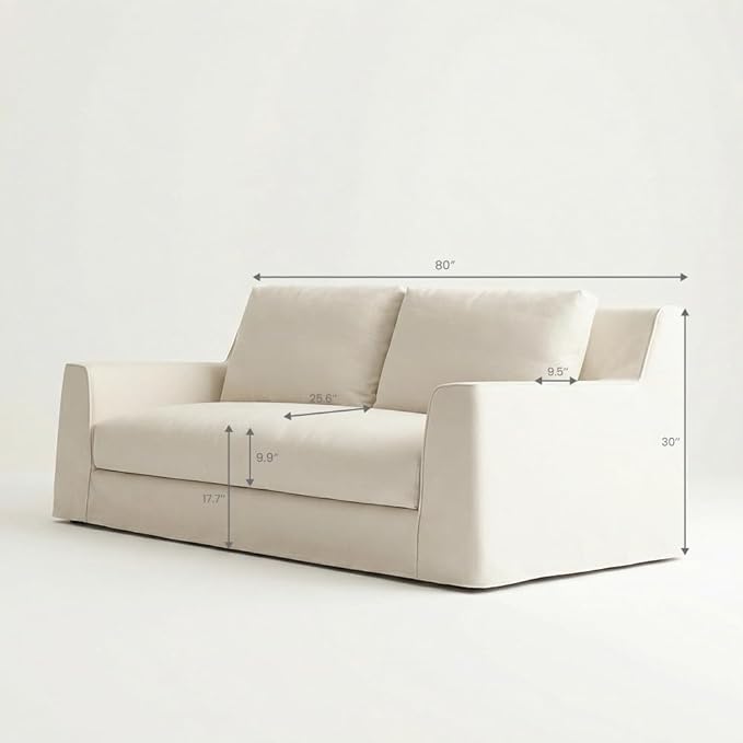 Modern Slipcovered Sofa with One-Piece Easy Removable Washable Fabric Cover Minimalist Upholstered Deep Seat Cloud Couch for Living Room 2 Seater/Loveseat 80 Width