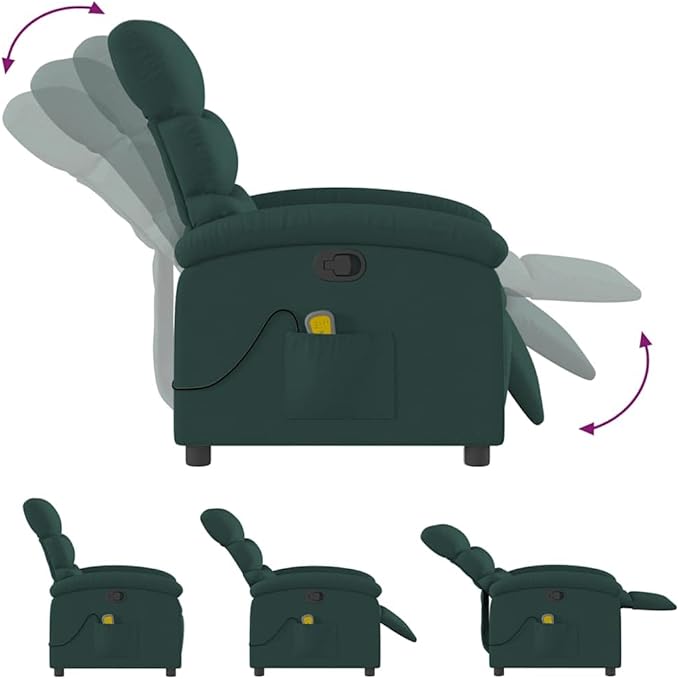 vidaXL Dark Green Massage Recliner Chair with Adjustable Backrest and Built in Functionality for Relaxation Living Room Or Home Theater Chairs Reclining Office Armchair TV Sofa