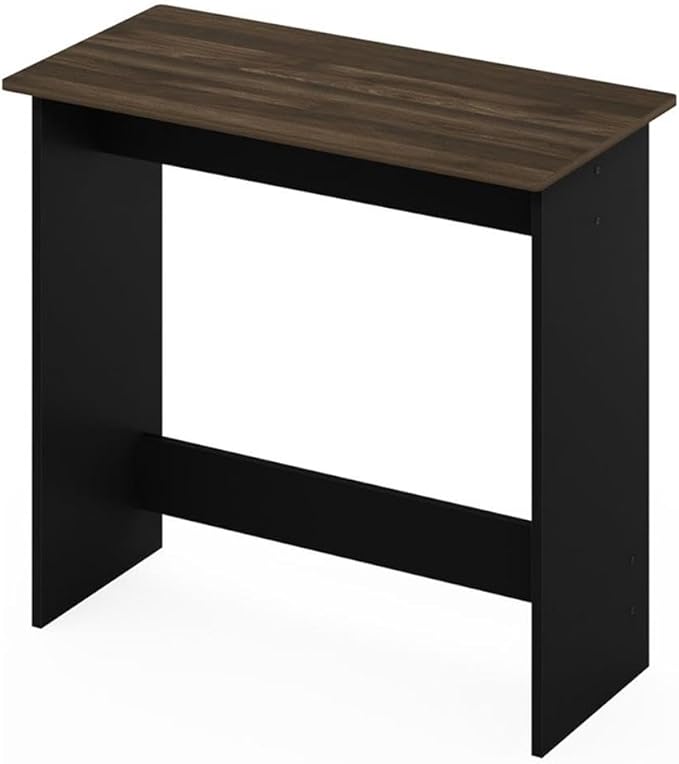 Pemberly Row Simplistic Engineered Wood Study Table 31.5 in Wide Columbia Walnut/Black Finish Compact Design with Rounded Corners Durable Writing Desk for Home Office or Small Spaces