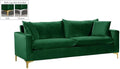 Meridian Furniture Naomi Collection Modern | Contemporary Green Velvet Upholstered Sofa with Stainless Steel Base in a Rich Gold or Chrome Finish 81.5 W x 33.5 D x 30 H (633Green-S)