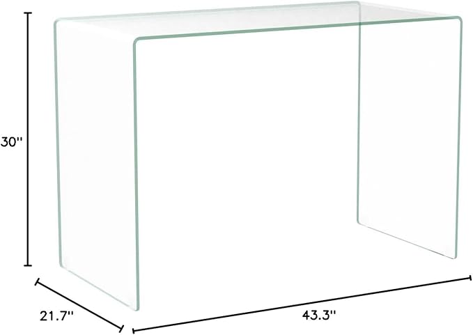 Neos Modern Furniture Bent Glass Computer Desk Rectangular Shaped PC Laptop Workstation Table for Home Office Clear