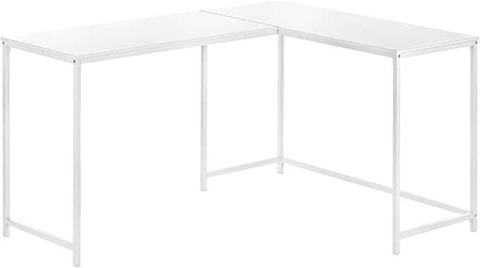 Computer Desk Home Office Corner 58 l L Shape Work Laptop White Laminate White Metal Contemporary Modern