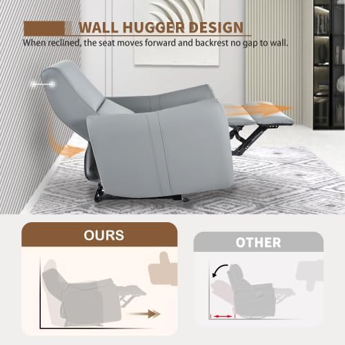 32L Wall Hugger PU Leather Power Recliner Chair with 2 USB &amp Type-C Ports Adjustable Zero Wall Reclining Sofa with Side Pocket &amp Pillow Top Arms Electric Armchair with Cushion Back for Livi