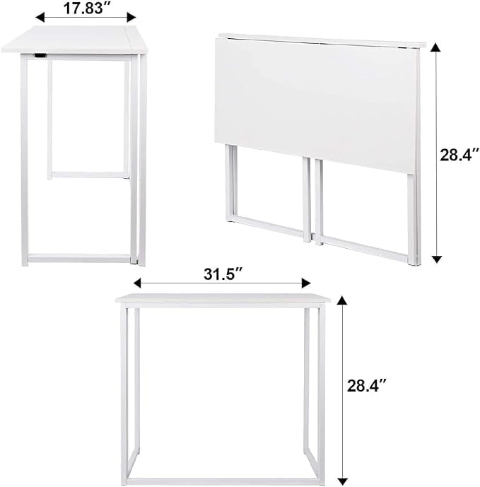 Folding Computer Desk for Small Spaces No-Assembly Space-Saving Home Office Desk Foldable Computer Table Laptop Table Writing Desk Compact Study Reading Table (White)