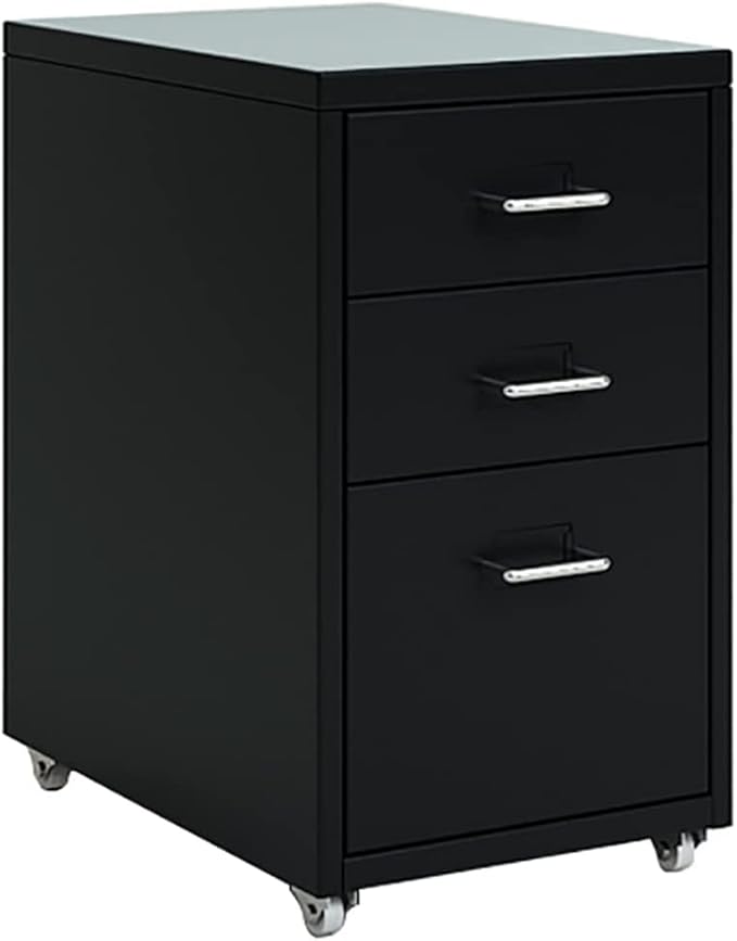 Metal Office Cabinet with Wheels 3/5 /6/8 Drawers Mobile Filing Cabinet for Home/Office(Size:3Color:Black)