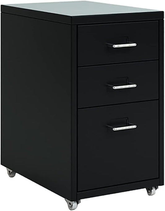 Metal Office Cabinet with Wheels 3/5 /6/8 Drawers Mobile Filing Cabinet for Home/Office(Size:3Color:Black)