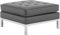 Modway Loft Tufted Button Faux Leather Upholstered Square Ottoman in Silver Gray