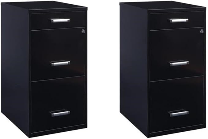 Scranton &amp Co Set of 2 18 D 3-Drawer Metal Filing Cabinet with Pencil Drawer