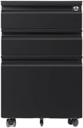 File Cabinets Steel Cabinet Three Drawers with Wheels Mobile Office File Short with Lock Thick File Storage Cabinets(Black)