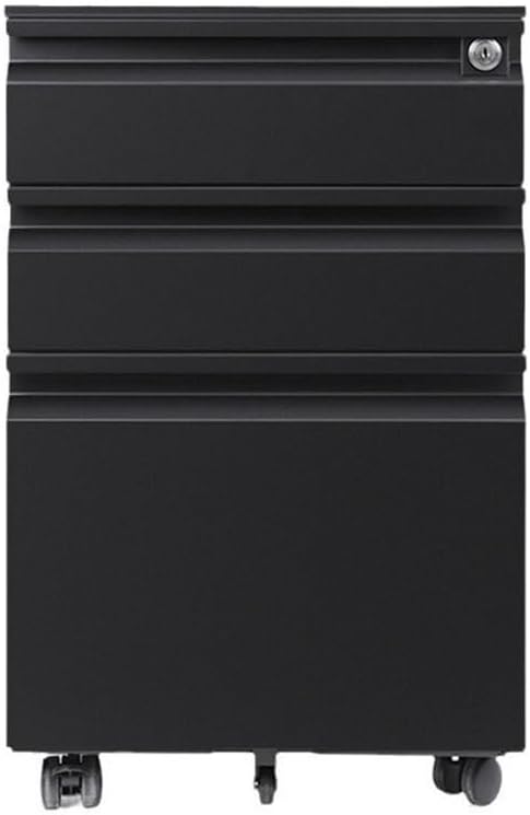 File Cabinets Steel Cabinet Three Drawers with Wheels Mobile Office File Short with Lock Thick File Storage Cabinets(Black)