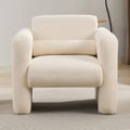 Modern Accent Chair Lambskin Sherpa Fabric Upholstered Comfy Reading Arm Chair Soft Padded Armchair with Back and Pillow for Living Room Bedroom Reception Waiting Room Office Cream