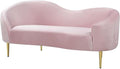 Meridian Furniture Ritz Collection Modern | Contemporary Velvet Upholstered Loveseat with Sturdy Metal Legs in Rich Gold Finish Pink 67 W x 31.75 D x 30.5 H