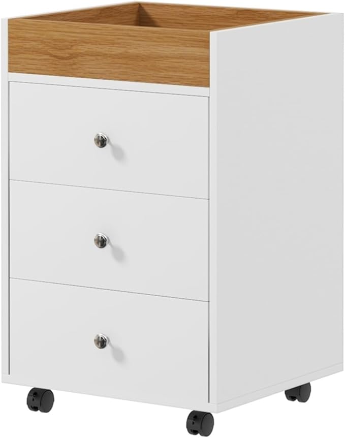 White Rolling Cabinet Mobile Organization for Home Office Under Desk Storage on Wheels16.9 W x 15.7 D x 26.2 H Particleboard Rolling File Cabinet Mobile Storage for Home or Professional Office