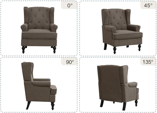 Accent Chair for Living Room Mid Century Modern Upholstered Armchair Wingback Chair with Tufted High Back and Solid Legs Comfy Side Chairs Single Sofa for Bedroom Brown