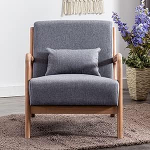 ANJ Mid Century Modern Accent Chairs Set of 2 Comfy Fabric Reading Chair with Solid Wood Frame Easy Assembly Armchair for Living RoomGrey