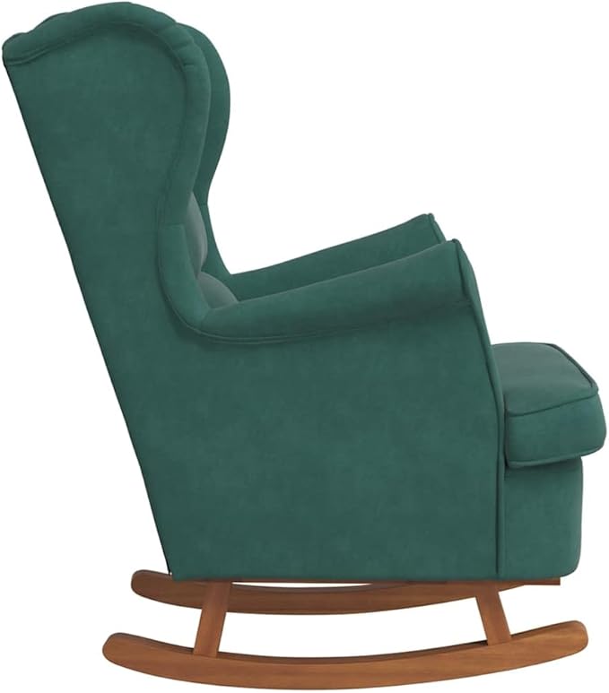 vidaXL Dark Green Velvet Rocking Chair with Solid Rubber Wood Legs - Stylish Design Padded Foam for Comfort Ideal for Living Room or Lounge Area