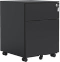 Black Mobile File Cabinet with Lock 2 Drawers 5 Wheels Rectangular Steel Portable Filing Cabinet Traditional for Office Study Room