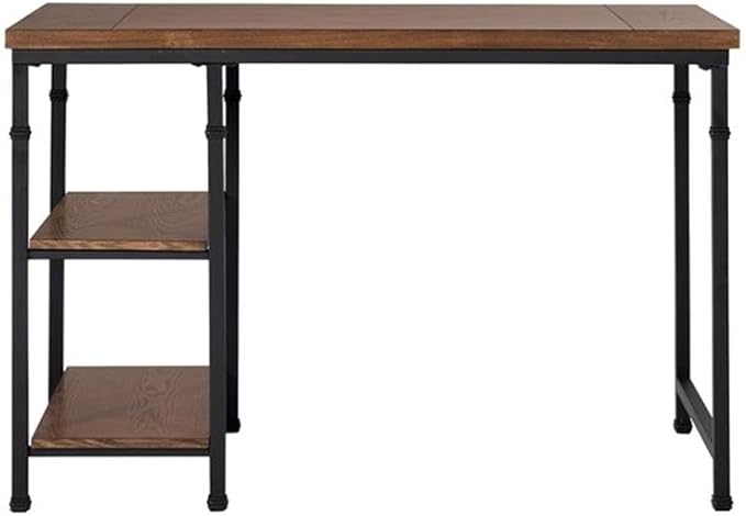 UrbanPro Transitional Wood Desk with 2 Shelves 45W x 26D x 30H Ash Veneer and Metal Brown Stained and Black Finish Rustic Industrial Style Sturdy Home Office Desk for Work Essentials Storage