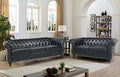 RARZOE Modern 2 Pieces Living Room Sofa Set Contemporary Tufted Button Faux Leather Three-Seater Couch and Chesterfield Loveseat with Nailhead Trim Scroll Arms for Home Furniture (Black)