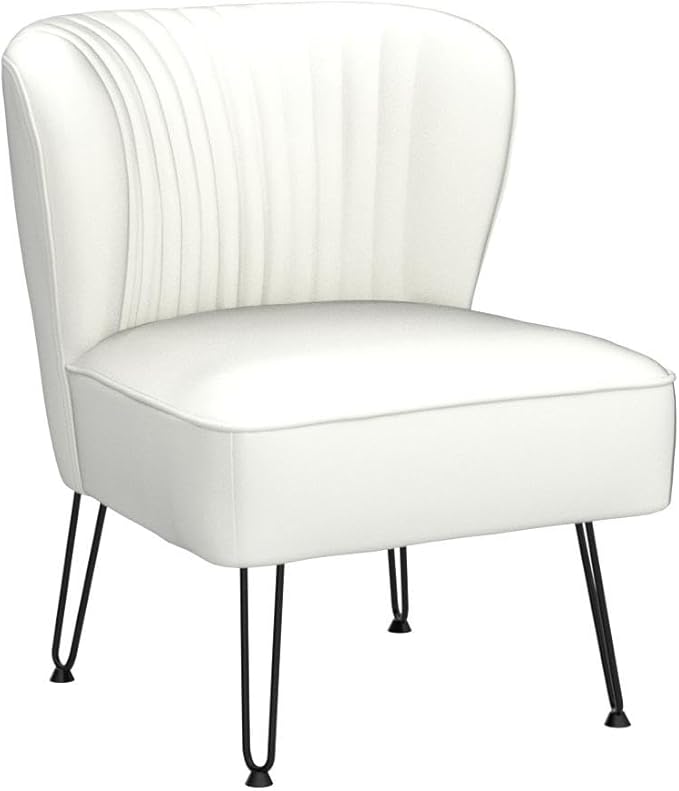 HULALA HOME Faux Leather Accent Chair with Metal Base Mid Century Modern Living Room Chair Comfy Upholstered Armless Side Chair for Bedroom Ivory