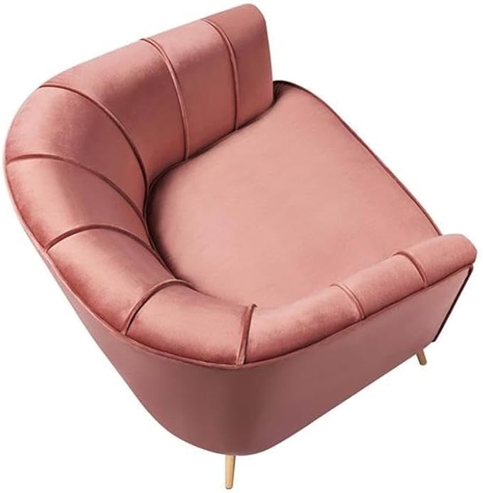 BOWERY HILL Mid-Century Velvet Accent Chair Vintage Pink Rose Upholstery Gold Legs 34.75 W x 32 D x 34.5 H Solid Wood Frame Semi-Firm Seat Cushion Stylish Living Room or Bedroom Seating