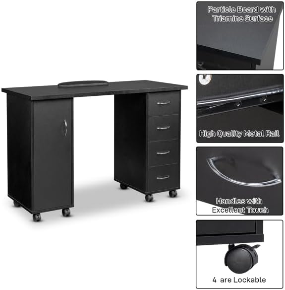 Black Desk with Drawers - Office Desk with Cabinet Drawers Black Desk with Wheels Wooden Office &amp Study Table for Bedroom &amp WorkstationsMobile Home Office Desk 43.3 L x 31.5 H x 17.7 W