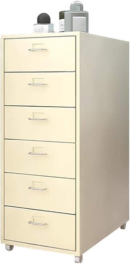 ELEFOCUS 6 Drawer Storage Cabinet for Living Room | Multi-Layer Storage Cabinet with Pulleys | Iron File Cabinet for Office (Color:Beige)