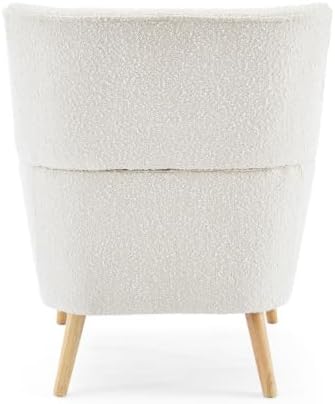 Modern Cozy Vanity Chair with rubber wood Legs Boucle Fabric Armchair with Removable Seat Cushion for Living Room Bedroom Office Guest Room Makeup Room Almond