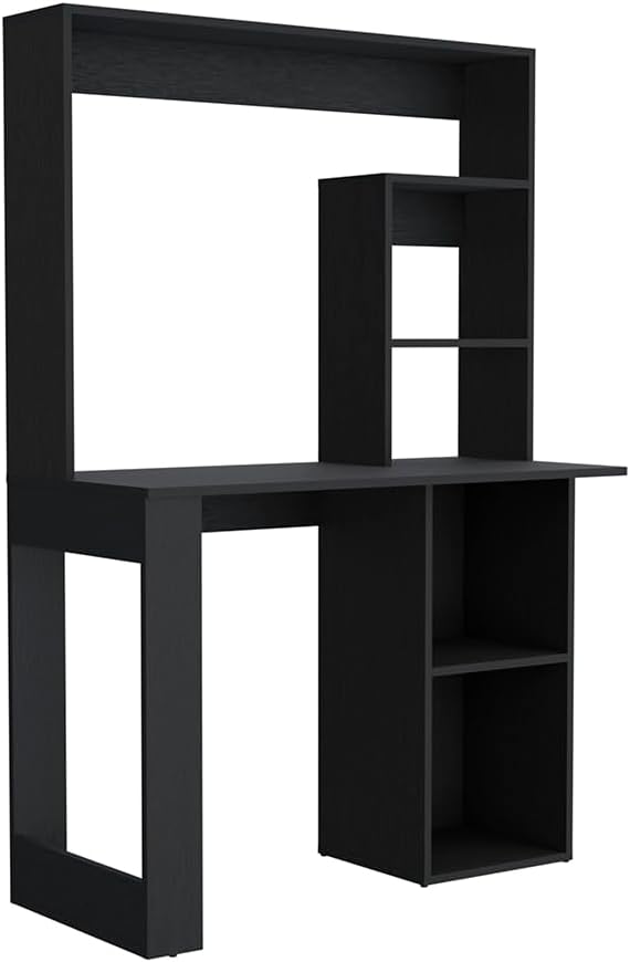 Home Office Desk Desk with Hutch and ShelvesBlack for Study Office Small Apartment