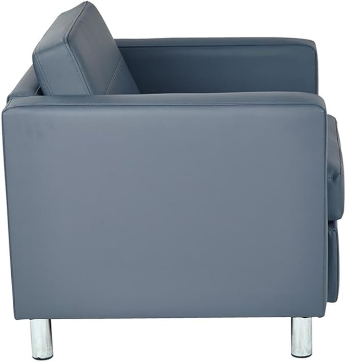 Pemberly Row Faux Leather Armchair Blue Vinyl Upholstery 32 W x 30.5 D x 29.5 H Silver Metal Legs Contemporary Club Chair for Living Room or Guest Seating