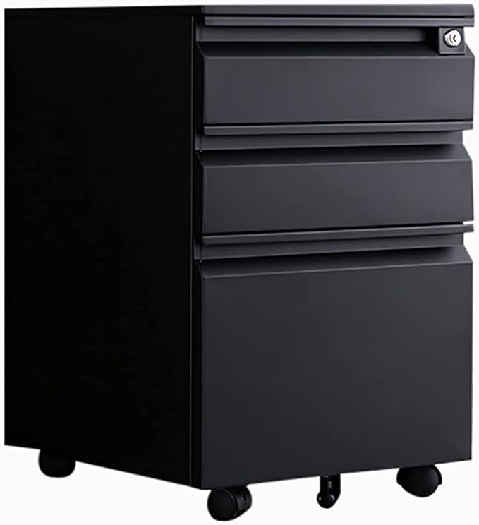 Office Desk Organizer Mobile File Cabinet with Lock and Drawers Lockable Pedestal with Silent Slide Black