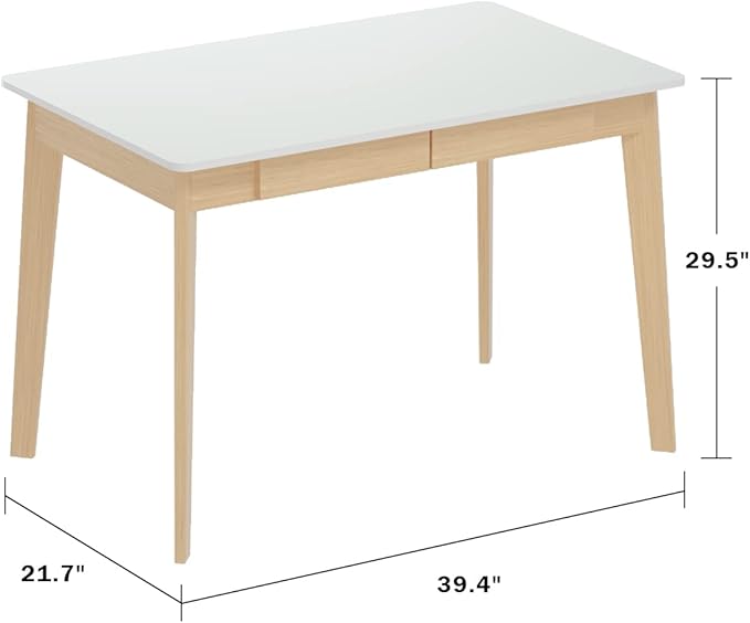 ECACAD Computer Desk with 2 Drawers 39” Home Office Desk Writing Study Working Table for Bedroom White