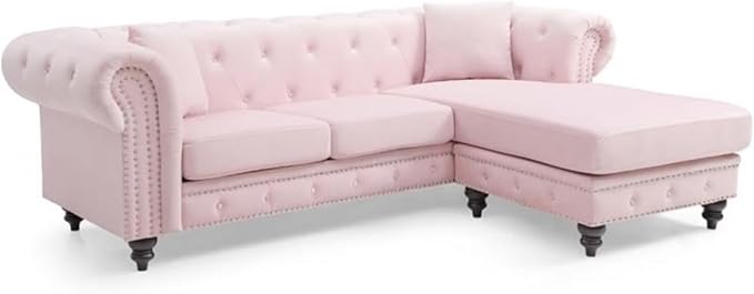 Glory Furniture Nola Velvet Sofa Chaise in Pink