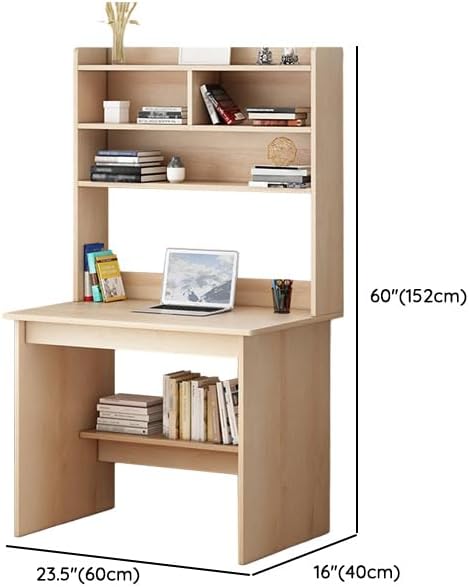 LITFAD Modern Computer Desk Work from Home Desk with Hutch Bookcase and Integrated Cable Management Drawer Not Included 23.6 L x 15.7 W x 59.8 H Natural