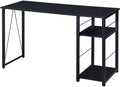 BOWERY HILL Writing Desk Wooden Top with Black Metal Open Base 47 W x 19 D x 28 H 2-Shelf Design Rustic Industrial Style Particle Board and Paper Veneer Home Office Desk with Storage
