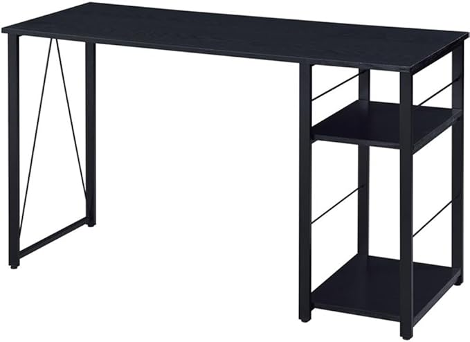 BOWERY HILL Writing Desk Wooden Top with Black Metal Open Base 47 W x 19 D x 28 H 2-Shelf Design Rustic Industrial Style Particle Board and Paper Veneer Home Office Desk with Storage