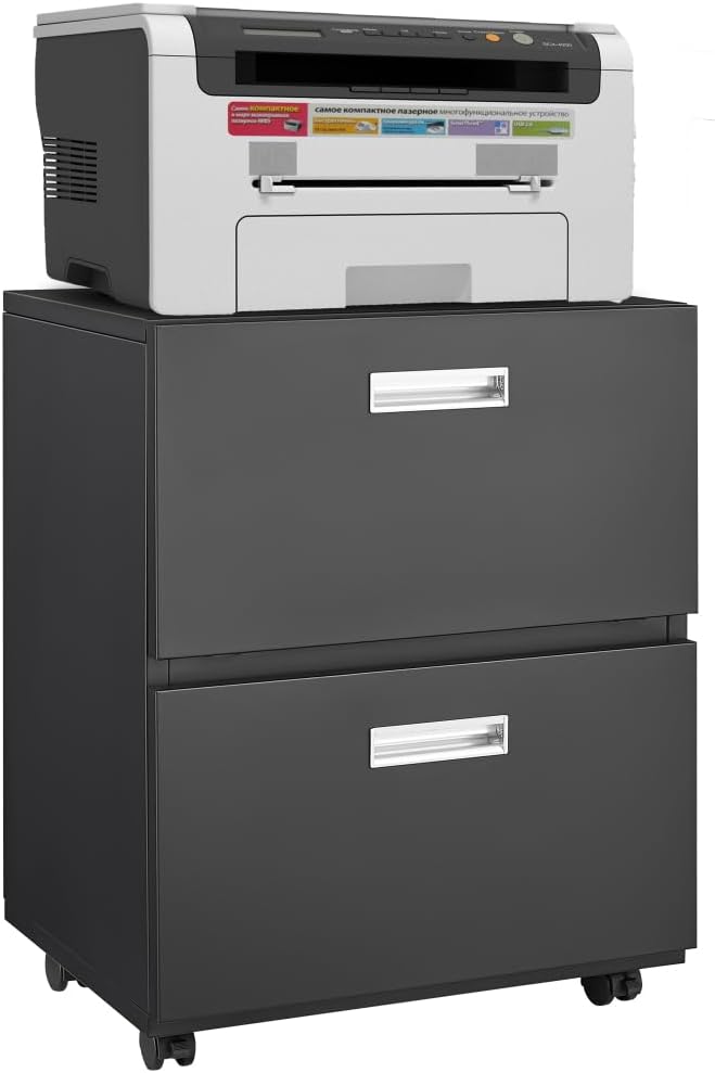 3-Drawer Mobile Filing Cabinet with Lock Metal Filing Cabinet to be Installation Required (Black + Metal + Metal)