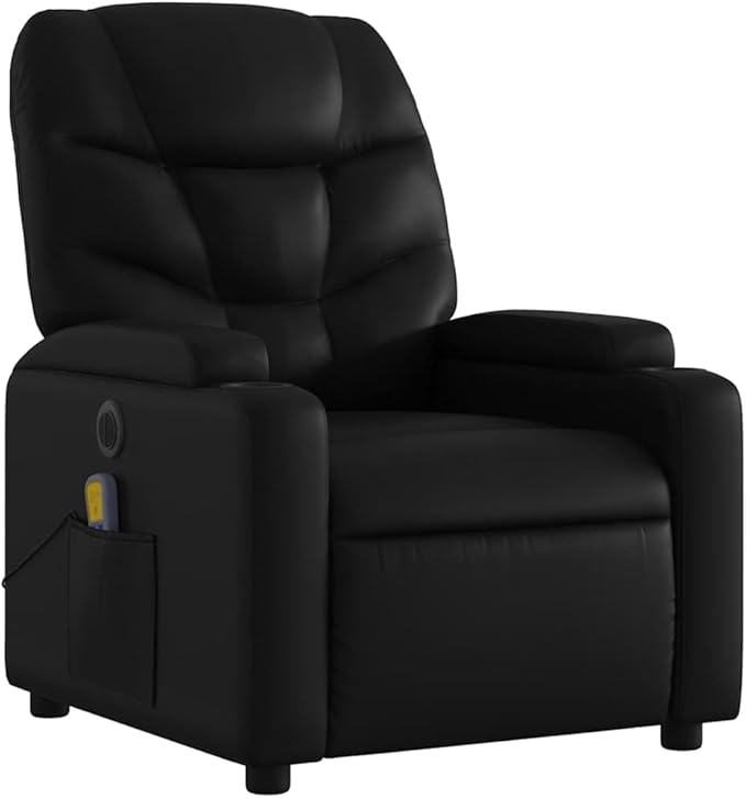 Electric Massage Recliner Chair Black Faux Leather 6-Point Vibration USB Power Adjustable Reclining Sofa for Living Room Comfortable Reading Lounge
