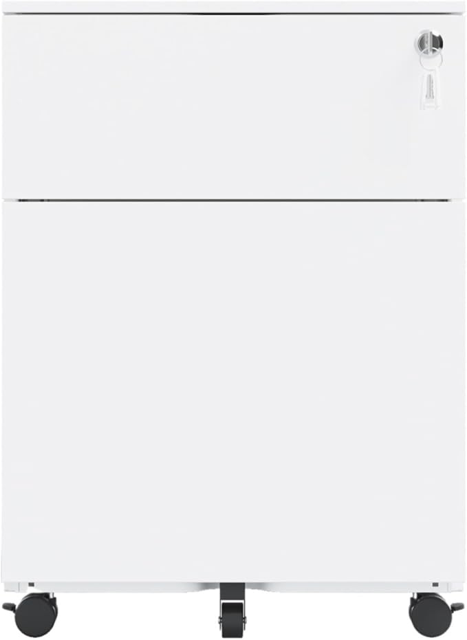 Mobile File Cabinet Steel Mobile File Cabinet with 2 Drawers Lock Steel File Cabinet for Home Office Letter A4(White)
