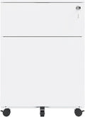 Mobile File Cabinet Steel Mobile File Cabinet with 2 Drawers Lock Steel File Cabinet for Home Office Letter A4(White)