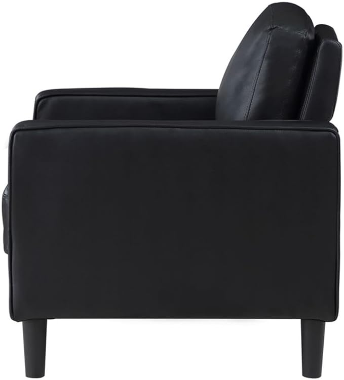 Pemberly Row Faux Leather Upholstered Accent Chair Black 33.5 in H x 32.25 in W x 31.5 in D Structured Track Arms Sinuous Spring Seating Compact Modern Design for Living Room or Office