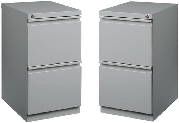 Home Square Mobile Pedestal 2-Drawer Filing Cabinet Set in Silver (Set of 2)