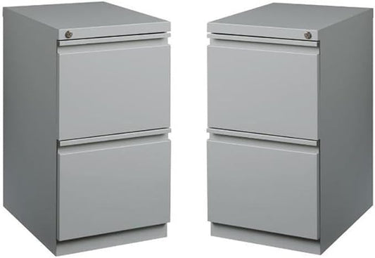 Home Square Mobile Pedestal 2-Drawer Filing Cabinet Set in Silver (Set of 2)