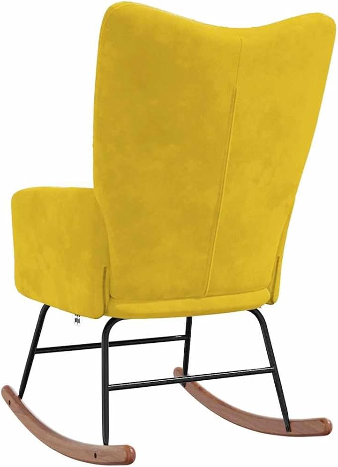 vidaXL Mustard Yellow Velvet Rocking Chair-Luxurious Modern Design Comfortable Foam-Padded Seat Soft Touch Velvet Upholstery Steel Frame with Wooden Rocking Rails