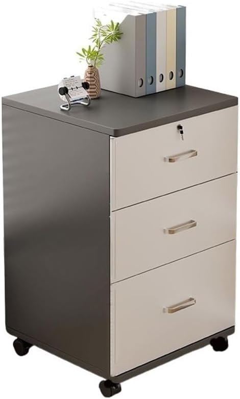 File Cabinet Wooden Thickened Under-Desk Filing Cabinet Movable Office Simple Lockable Storage Cabinet Bedroom Bedside Cabinet Filing Cabinets(Black)