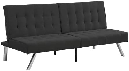 Convertible Futon Sofa Bed Modern 68'' Fabric Sleeper Couch for Living RoomGuest Bed Adjustable Backrest Upholstered Recliner Chair Loveseat for Compact Small Space Living Room (Black)