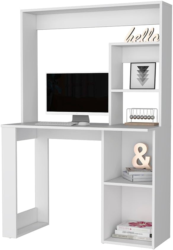 Computer Desk Office Writing Work Study Table with Hutch and Storage Shelves for Home Office Living Room