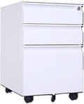 File Cabinets Steel Cabinet Three Drawers with Wheels Mobile Office File Short with Lock Thick File Storage Cabinets(White)