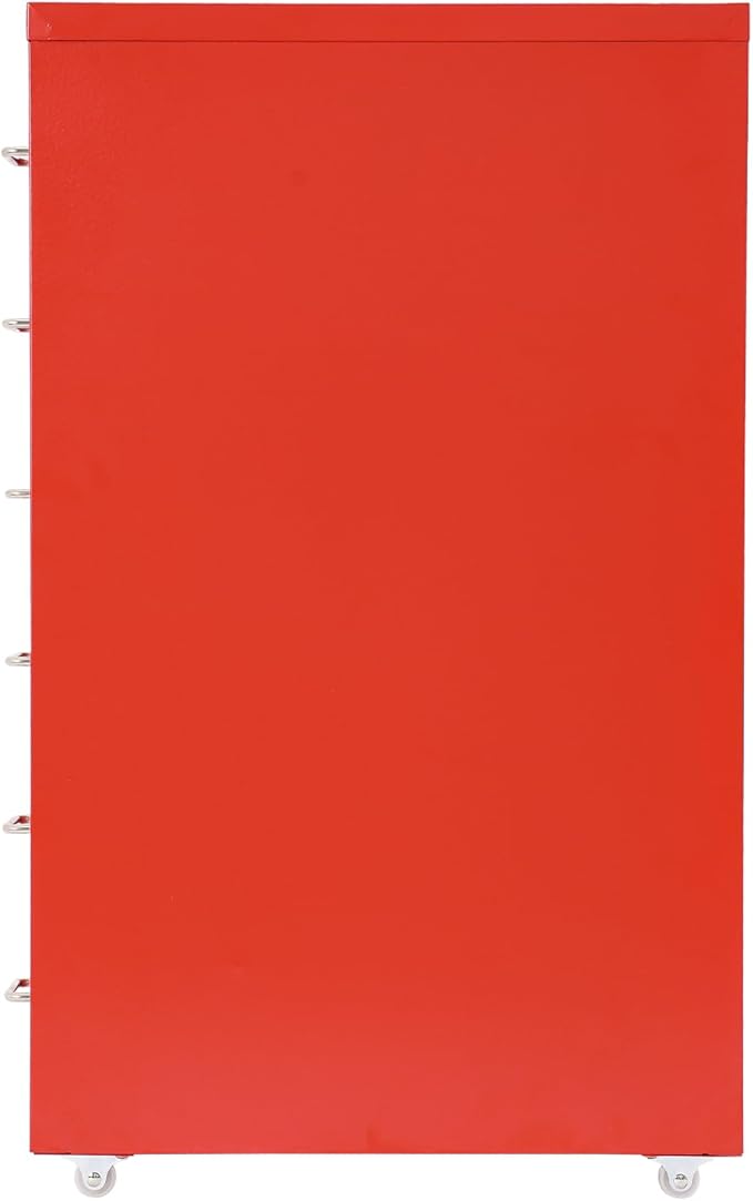 6-Drawer Metal File Cabinet Mobile File Cabinet with Lock Rolling Vertical Filing Drawers Under Desk for Home Office 11 * 16 * 27in (Red)